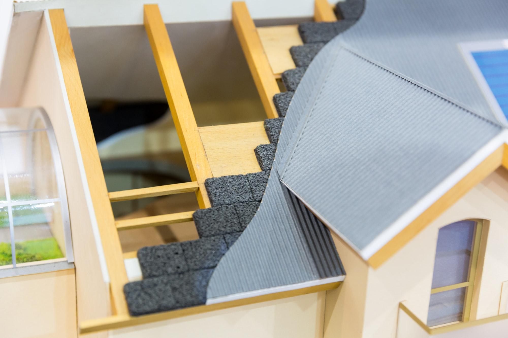 Model of house, thermal insulation of roof concept